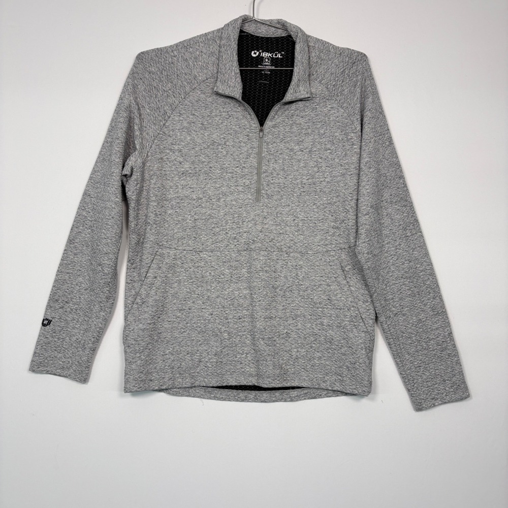 IBKUL Womens Quarter Zip Pullover Size M Gray Quilted Long Sleeve Athletic Top